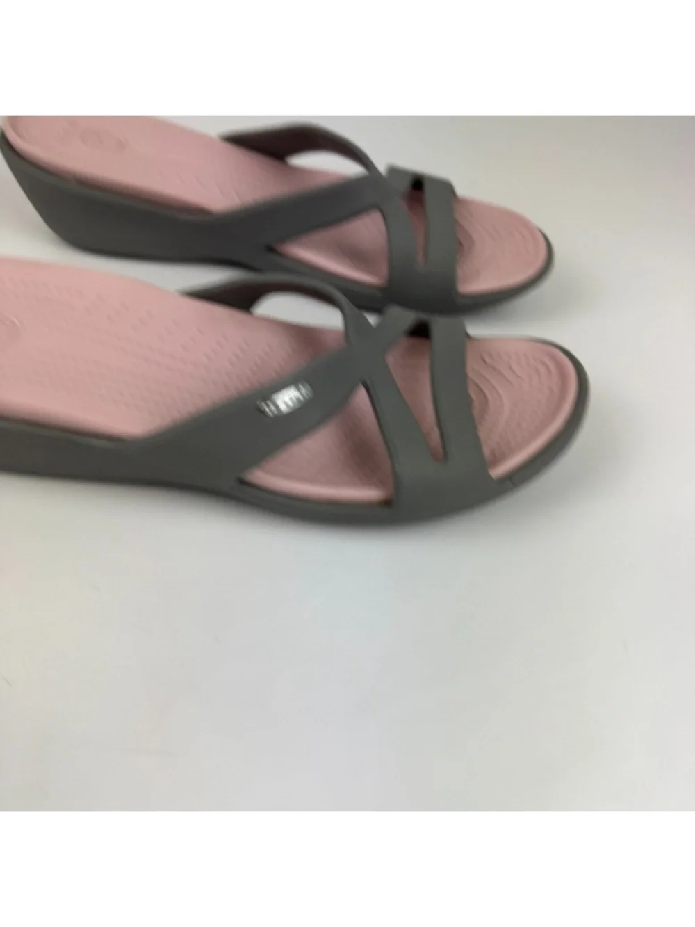 Crocs Womens Size 11 Patricia II Wedge Slip On Sandals Pink Gray